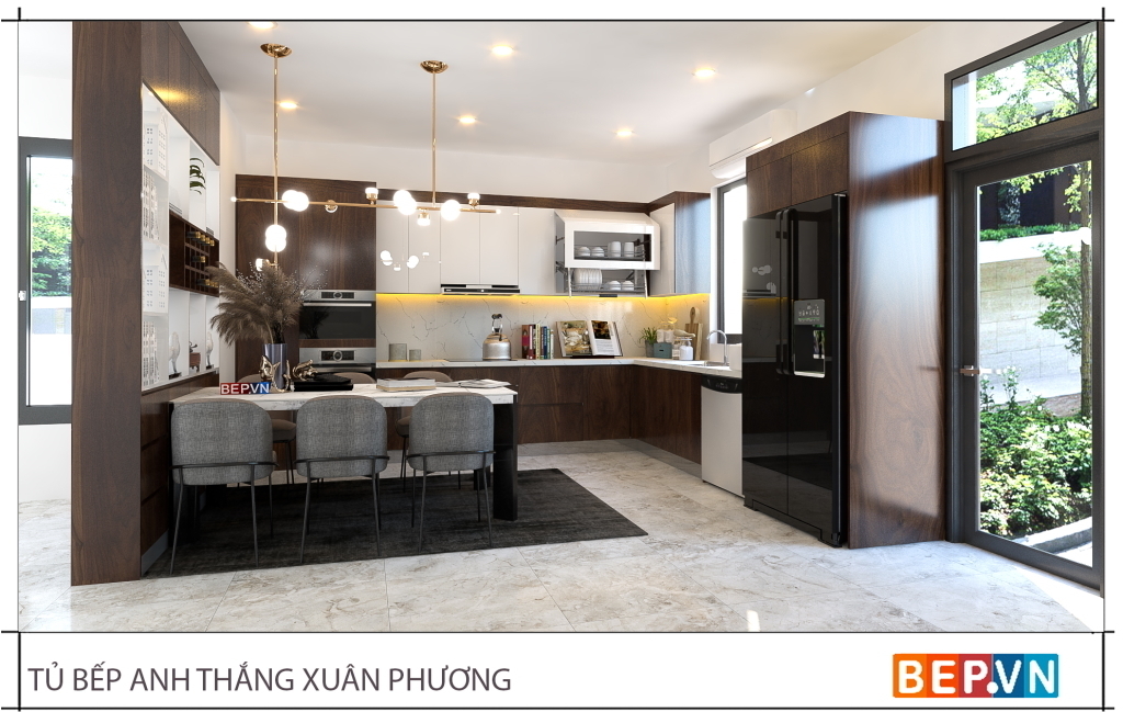 Không gian mở với ánh sáng tự nhiên giúp căn bếp luôn luôn thoáng đãng . Là không gian trải nghiệm quý giá cho người nội trợ .