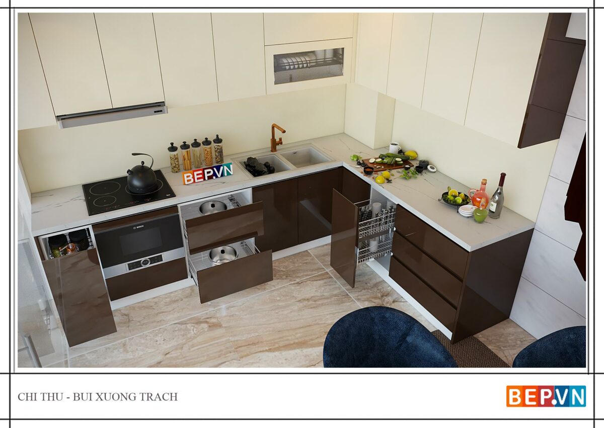 Thiết kế tủ bếp chữ L gia đình chị Thu- Bùi Xương Trạch - Hình ảnh 3