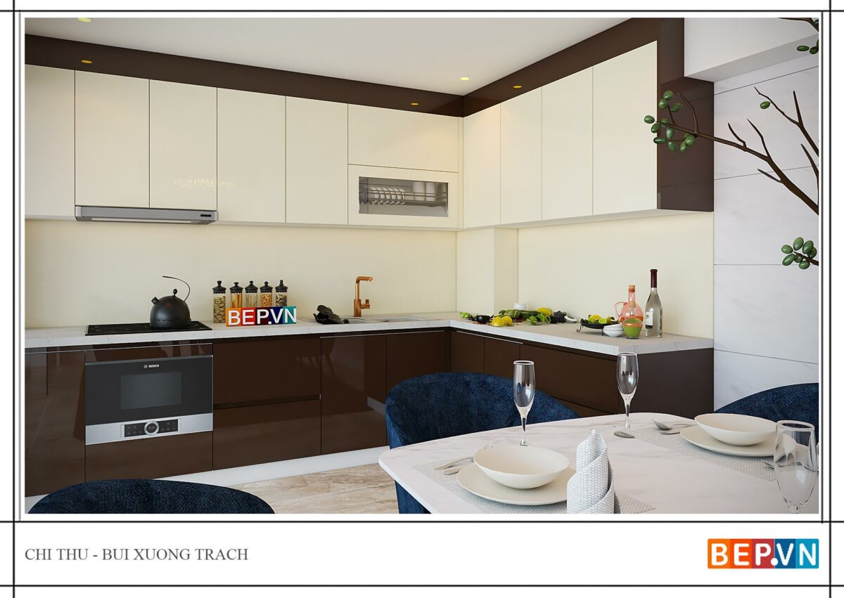 Thiết kế tủ bếp chữ L gia đình chị Thu- Bùi Xương Trạch - Hình ảnh 2