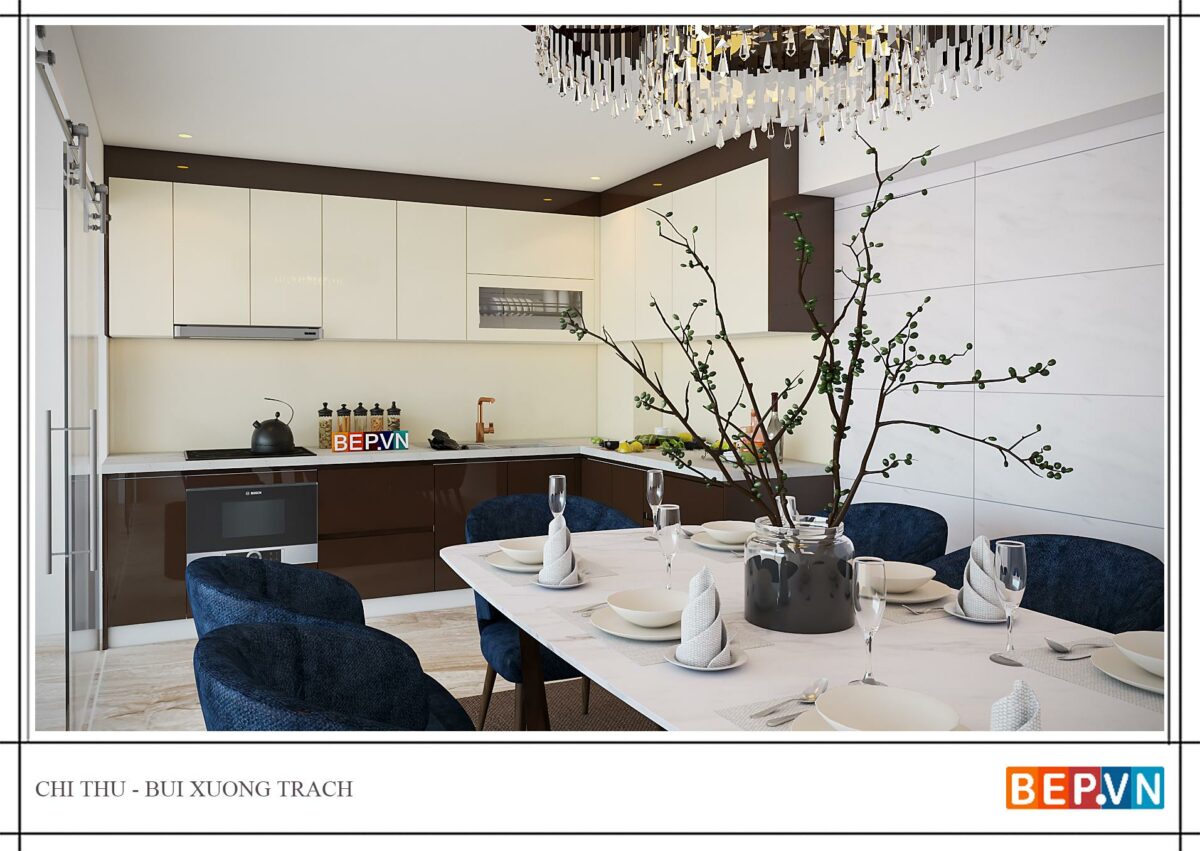 Thiết kế tủ bếp chữ L gia đình chị Thu- Bùi Xương Trạch