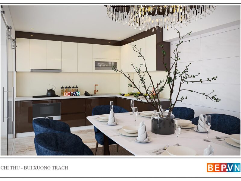 Thiết kế tủ bếp chữ L gia đình chị Thu- Bùi Xương Trạch