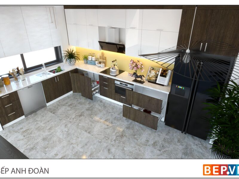 Thiết kế tủ bếp chữ L hiện đại nhà anh Đoàn - Phủ Lý