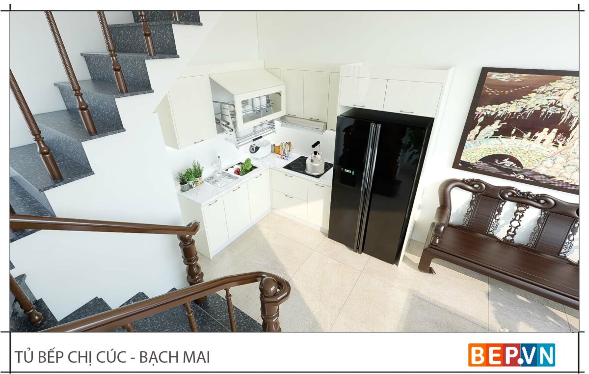 Tủ bếp nhỏ chữ L gia đình chị Cúc - Bạch Mai - Hình ảnh 2