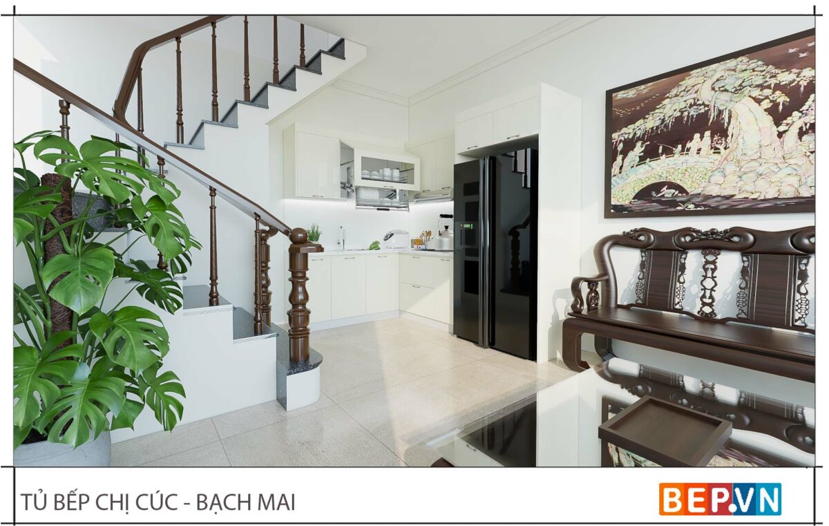 Tủ bếp nhỏ chữ L gia đình chị Cúc - Bạch Mai - Hình ảnh 4
