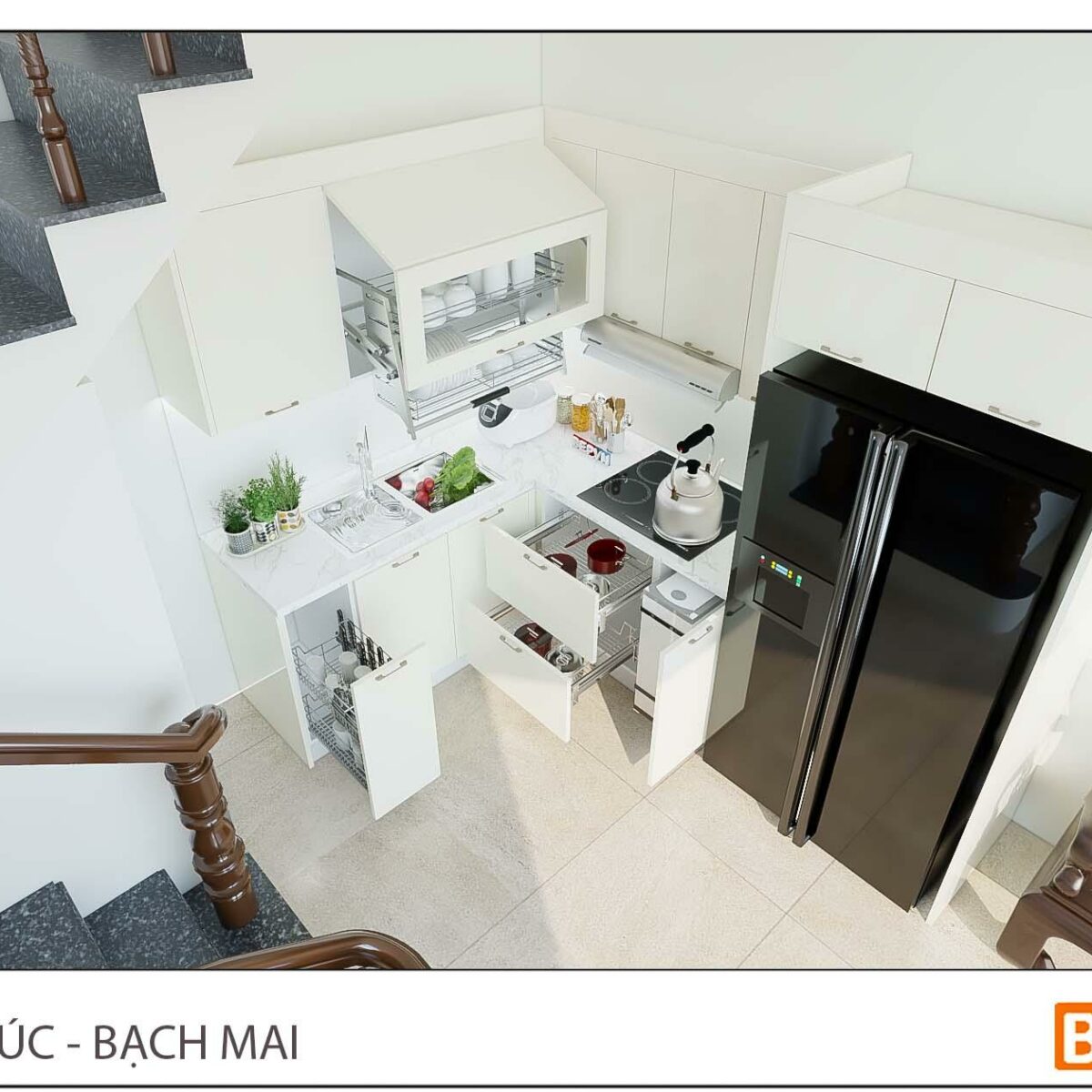 Tủ bếp nhỏ chữ L gia đình chị Cúc - Bạch Mai