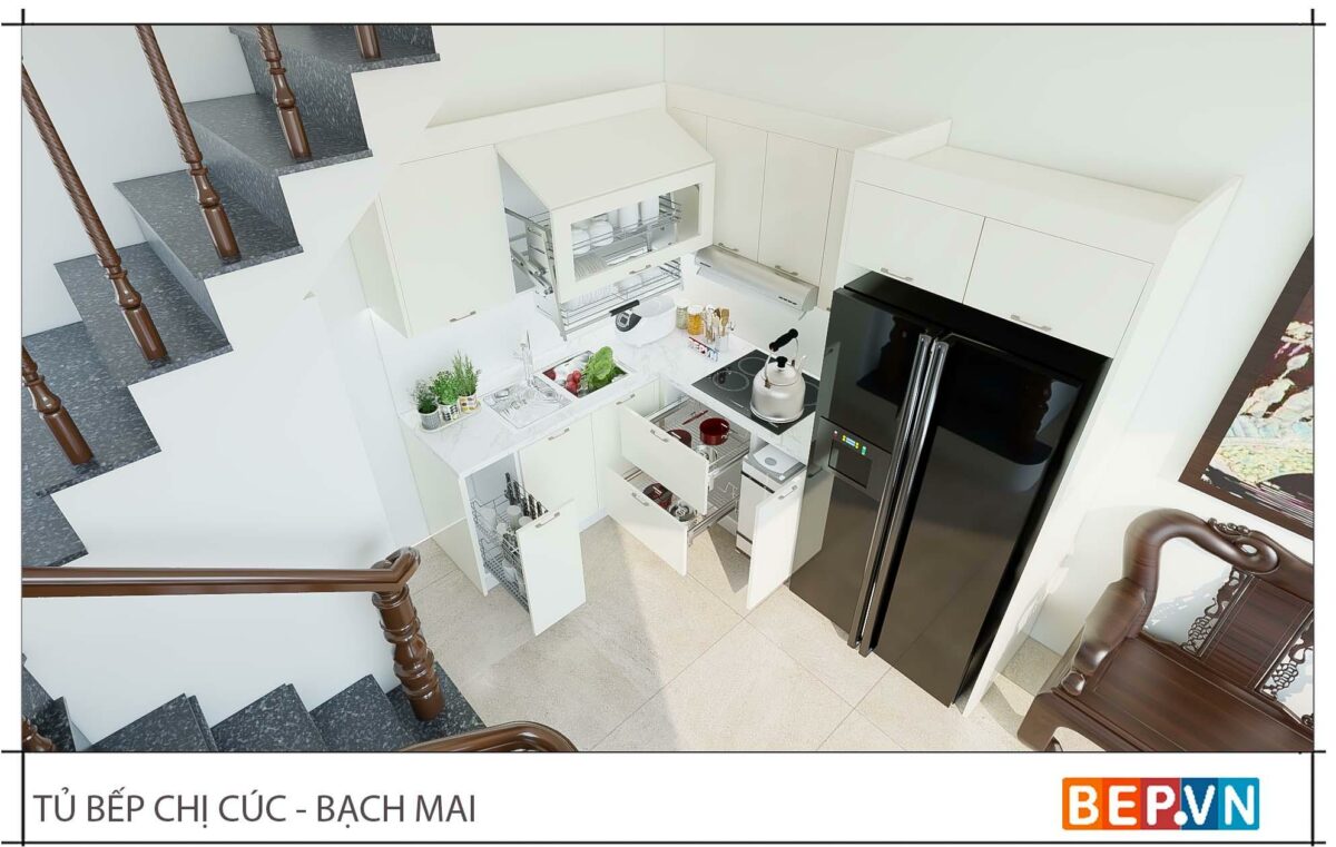 Tủ bếp nhỏ chữ L gia đình chị Cúc - Bạch Mai