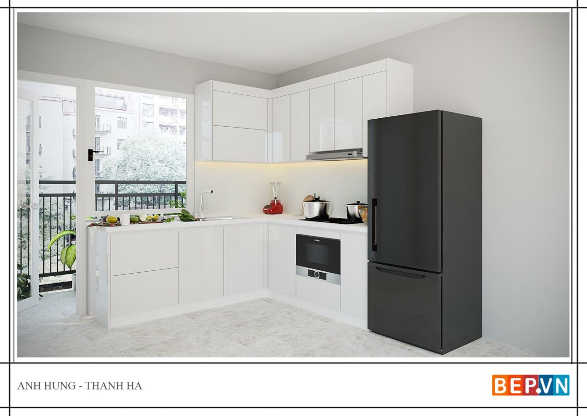 Tủ bếp chữ L đẹp, đơn giản và hiện đại anh Hưng - Thanh Hà - Hình ảnh 2