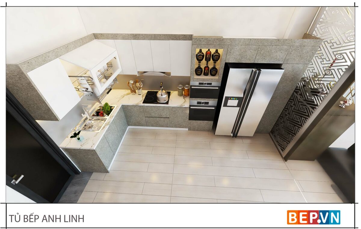 Thiết kế tủ bếp chữ L đẹp hiện đại gia đình anh Linh - Đại Mỗ - Hình ảnh 3