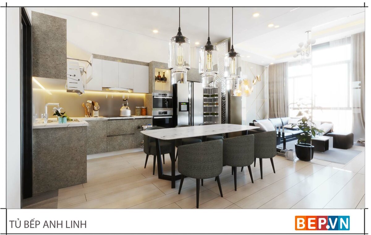 Thiết kế tủ bếp chữ L đẹp hiện đại gia đình anh Linh - Đại Mỗ