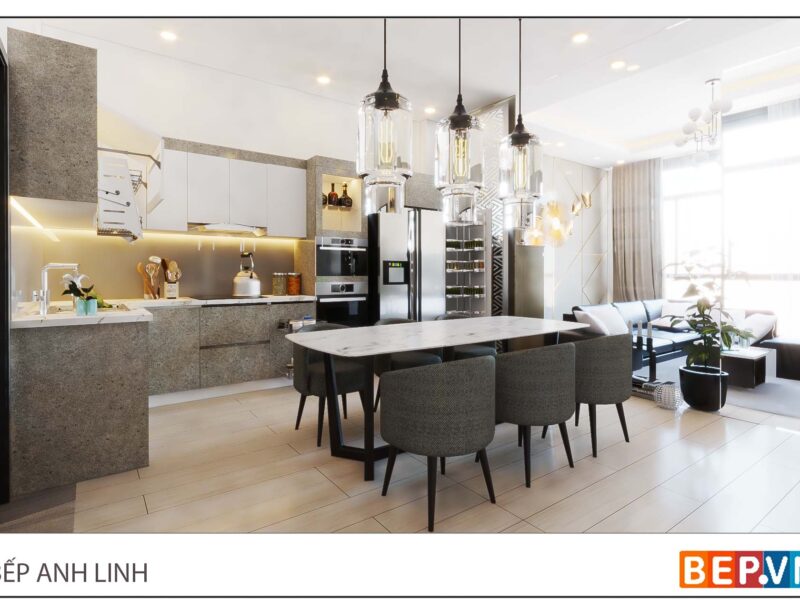 Alternative view of Thiết kế tủ bếp chữ L đẹp hiện đại gia đình anh Linh - Đại Mỗ
