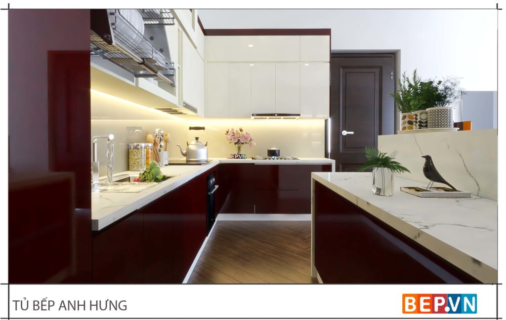 Thiết kế tủ bếp chữ L đẹp sang trọng nhà anh Hưng 3
