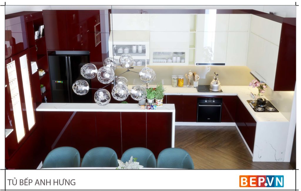 Thiết kế tủ bếp chữ L đẹp sang trọng nhà anh Hưng 4