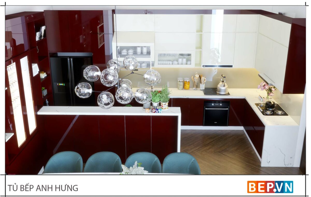 Thiết kế tủ bếp chữ L đẹp, sang trọng gia đình anh Hưng - Ninh Bình - Hình ảnh 4