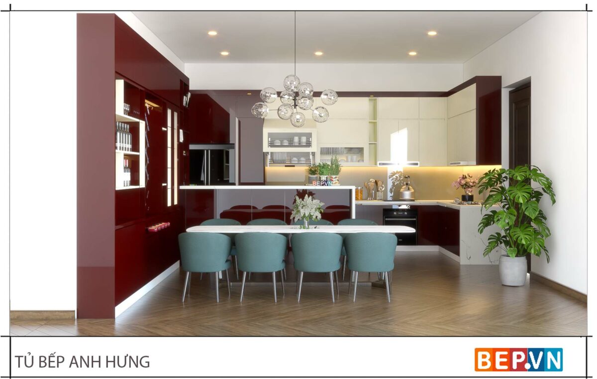 Thiết kế tủ bếp chữ L đẹp, sang trọng gia đình anh Hưng - Ninh Bình