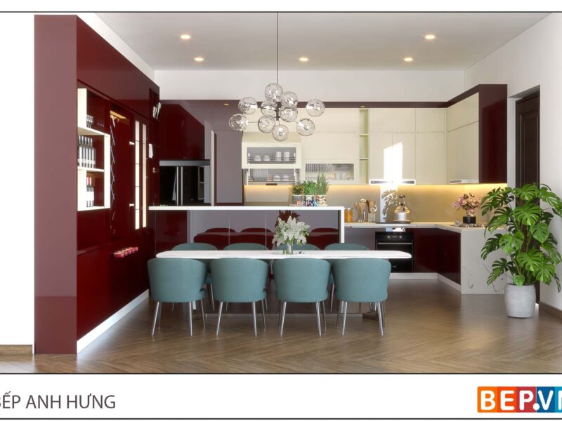 Thiết kế tủ bếp chữ L đẹp, sang trọng gia đình anh Hưng - Ninh Bình