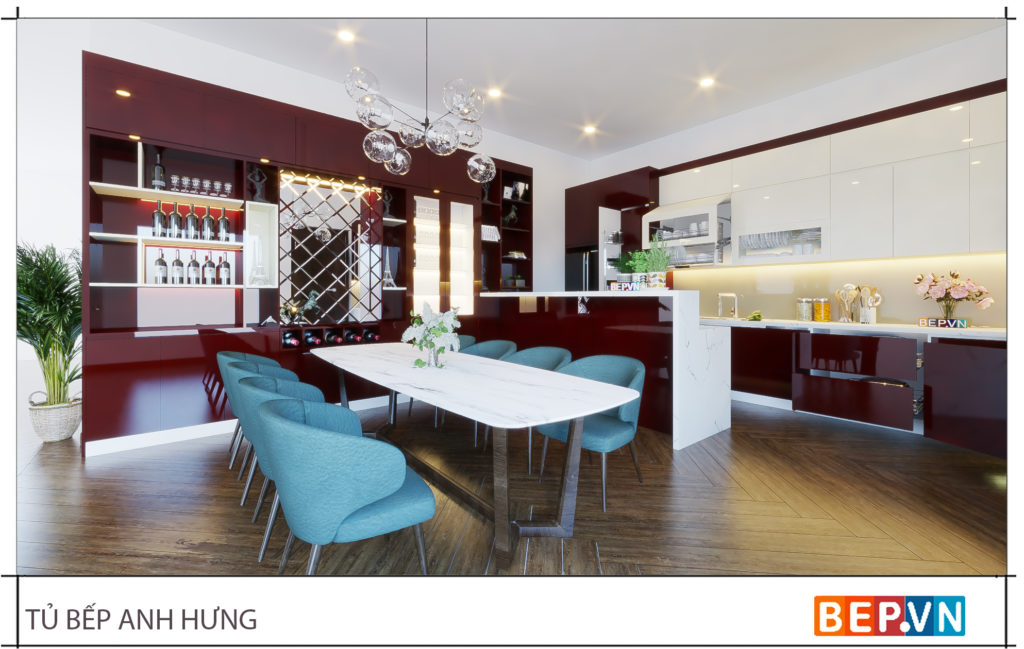 Thiết kế tủ bếp chữ L đẹp sang trọng nhà anh Hưng 5
