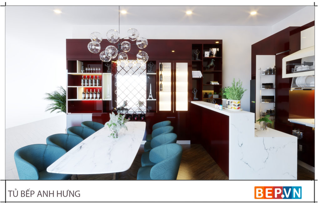 thiết kế tủ bếp chữ L đẹp sang trọng gia đình anh Hưng - 1
