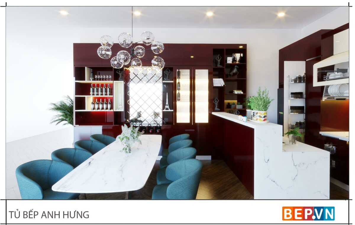 Thiết kế tủ bếp chữ L đẹp, sang trọng gia đình anh Hưng - Ninh Bình - Hình ảnh 2