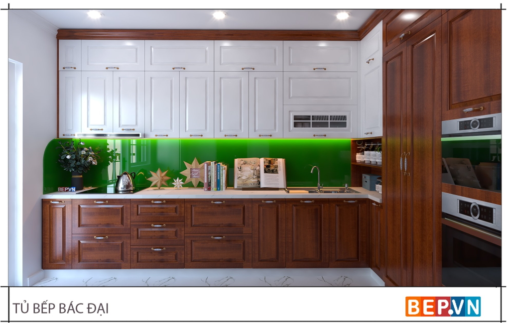 Tủ bếp gỗ sồi mỹ sử dụng sơn inchem Hoa kỳ 5 lớp bác Đại - Hưng Yên 