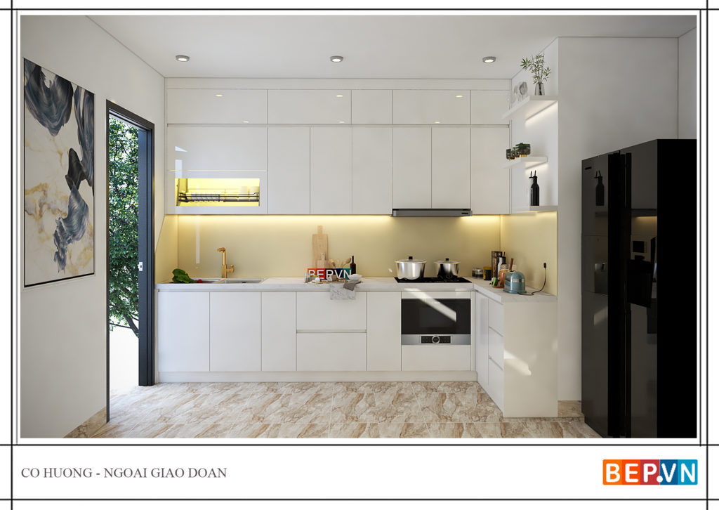 Thiết kế tủ bếp chữ L đẹp hiện đại