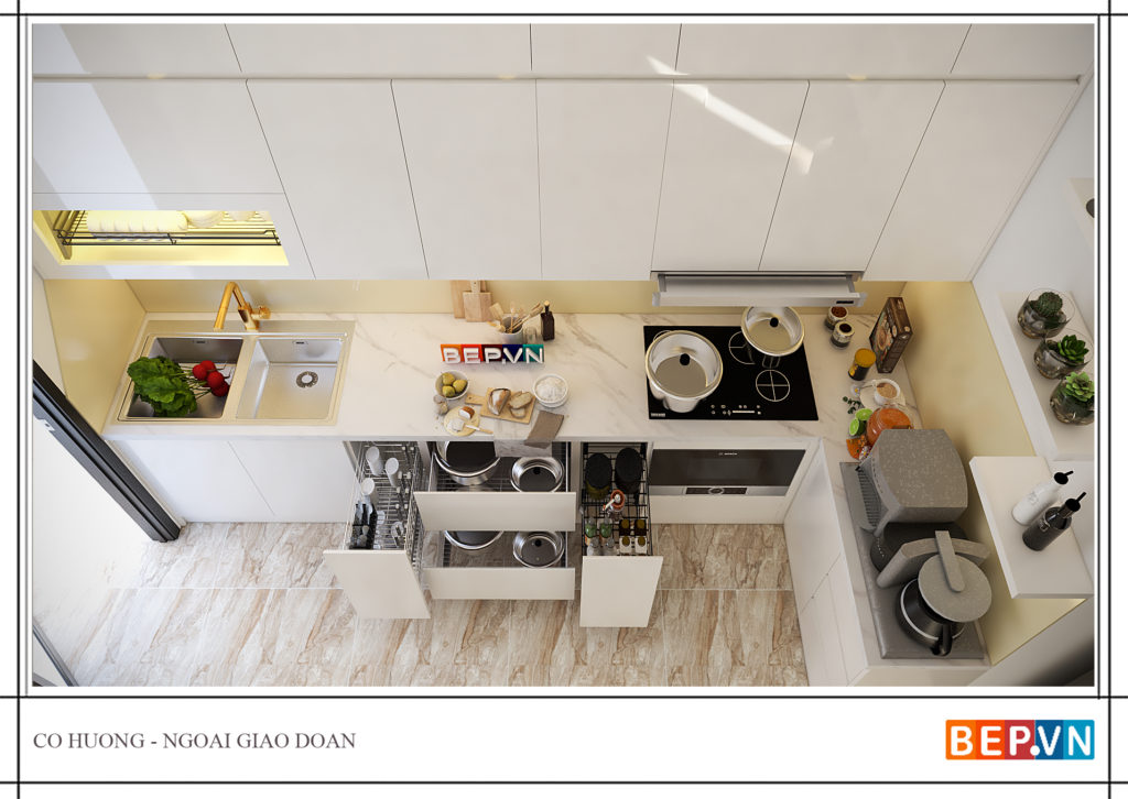 thiết kế tủ bếp chữ L hiện đại