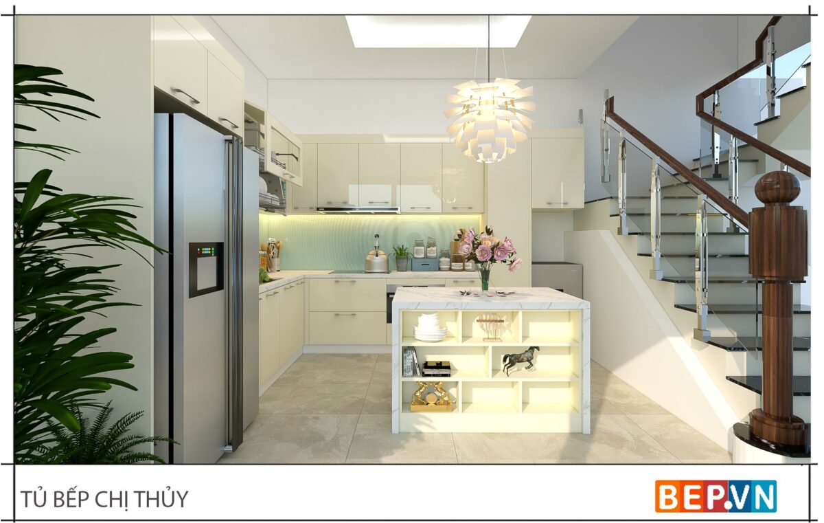 Tủ bếp chữ L kết hợp đảo bếp hiện đại gia đình chị Thủy - Phúc Minh - Hình ảnh 2