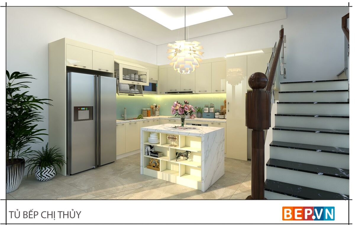 Tủ bếp chữ L kết hợp đảo bếp hiện đại gia đình chị Thủy - Phúc Minh - Hình ảnh 3