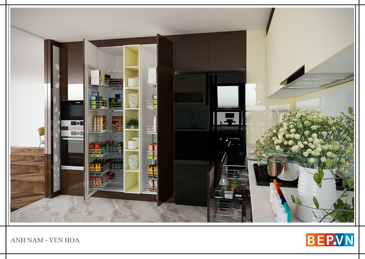 Thiết kế tủ bếp chữ L kết hợp tủ kho anh Nam - Yên Hòa - Hình ảnh 4
