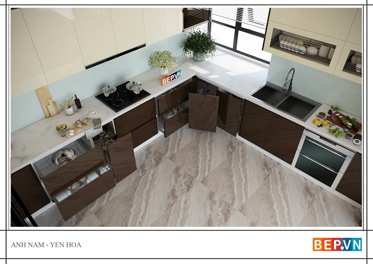 Thiết kế tủ bếp chữ L kết hợp tủ kho anh Nam - Yên Hòa - Hình ảnh 3