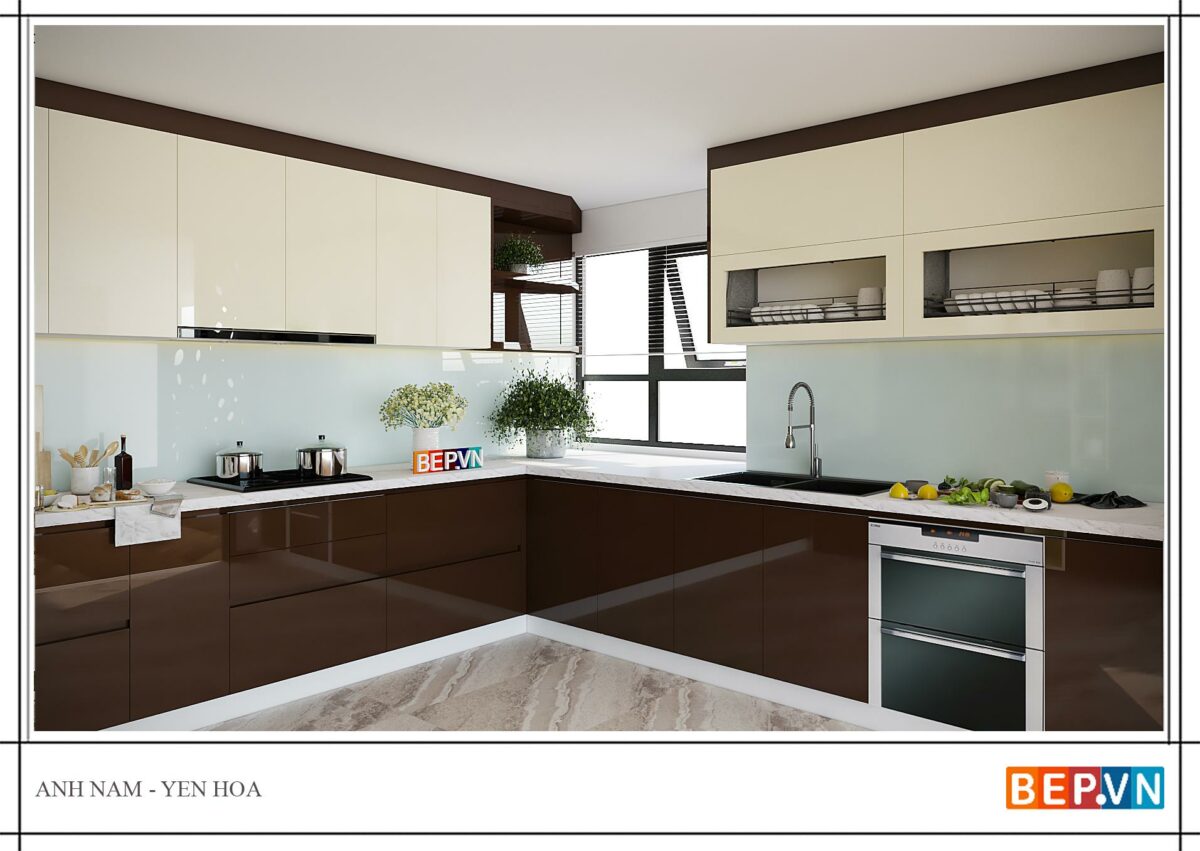 Thiết kế tủ bếp chữ L kết hợp tủ kho anh Nam - Yên Hòa - Hình ảnh 2