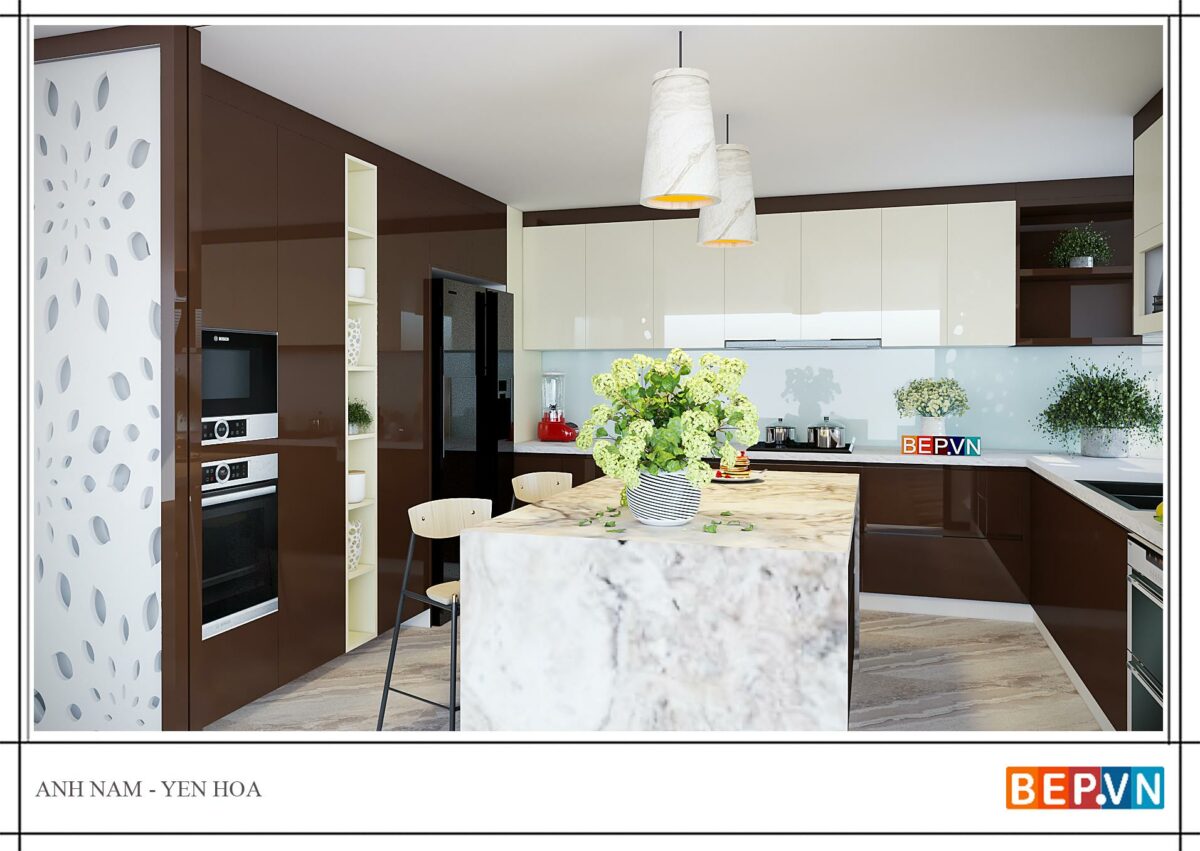 Thiết kế tủ bếp chữ L kết hợp tủ kho anh Nam - Yên Hòa
