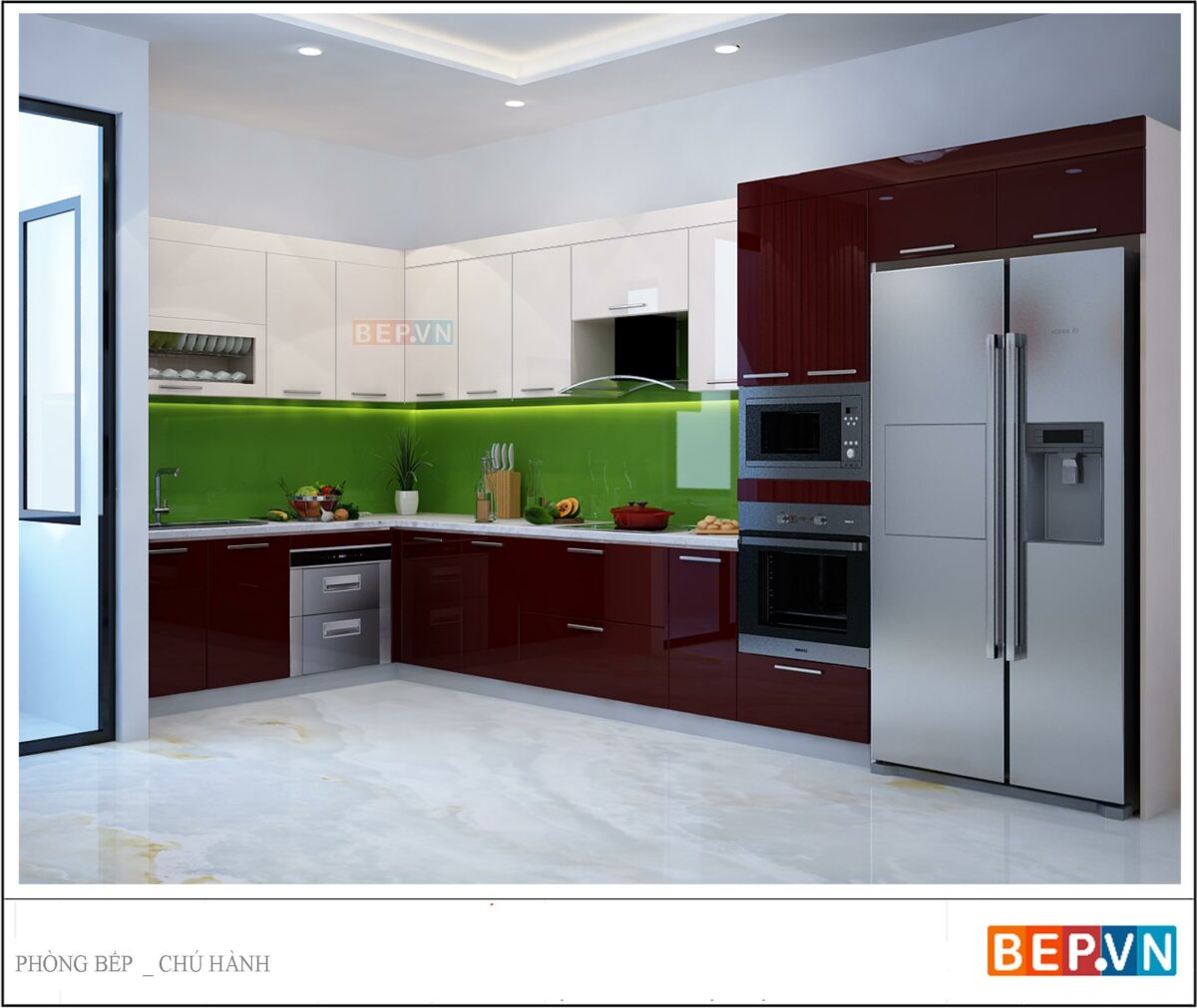 Tủ bếp Acrylic chữ L gia đình chú Hành