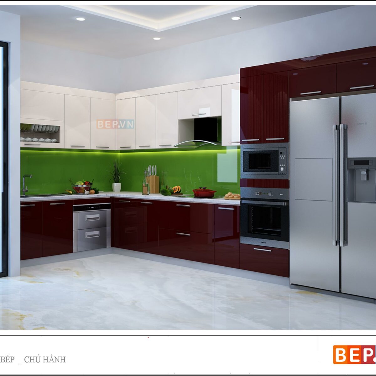 Tủ bếp Acrylic chữ L gia đình chú Hành
