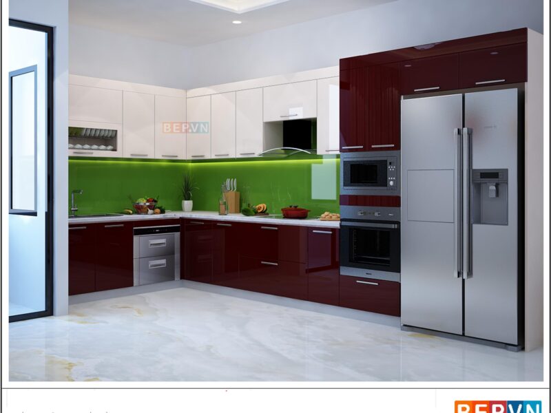 Tủ bếp Acrylic chữ L gia đình chú Hành