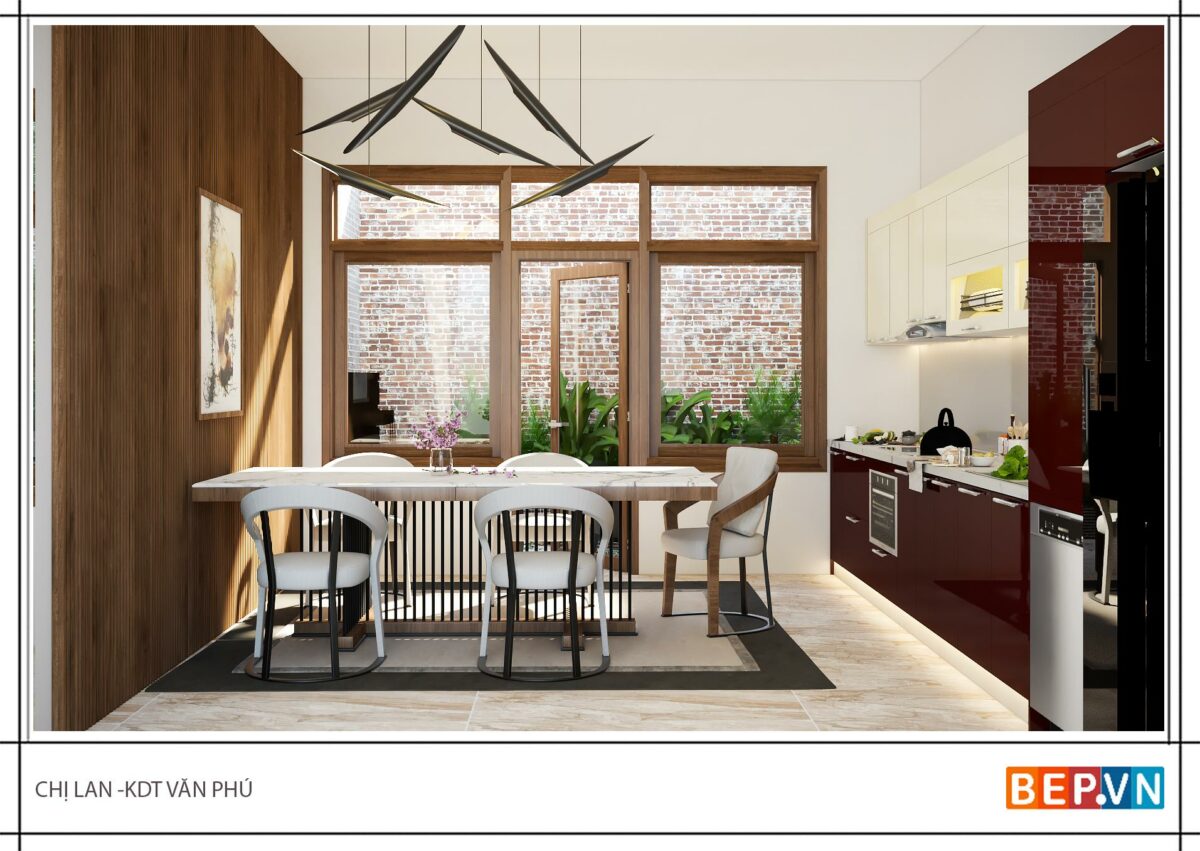 Thiết kế tủ bếp chữ i đẹp gia đình chị Lan - KĐT Văn Phú
