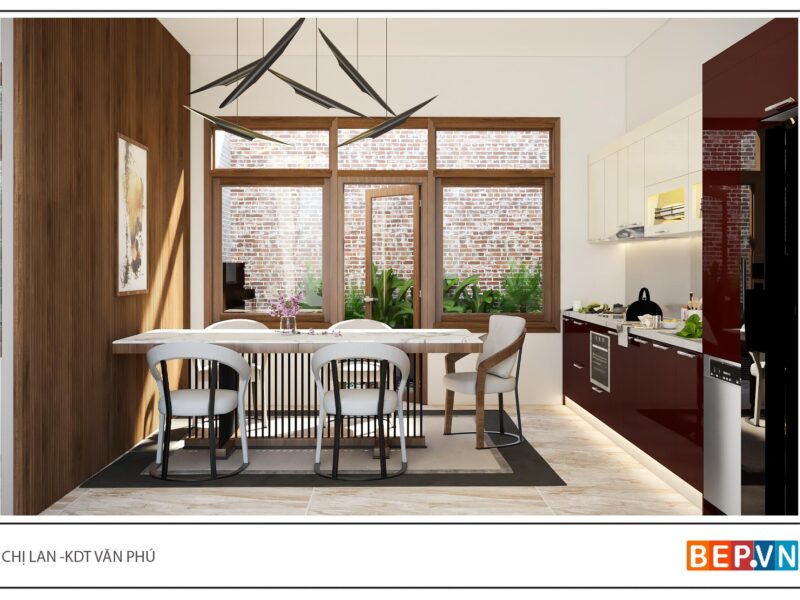Thiết kế tủ bếp chữ i đẹp gia đình chị Lan - KĐT Văn Phú