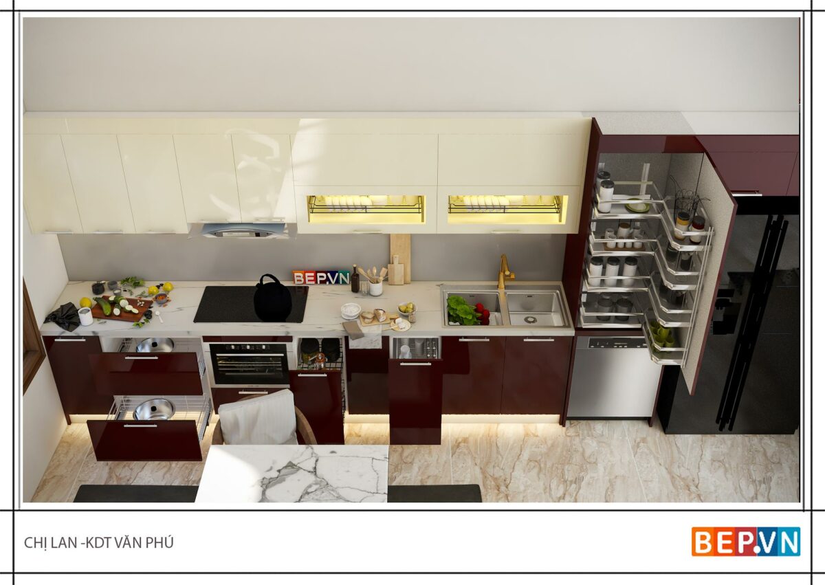 Thiết kế tủ bếp chữ i đẹp gia đình chị Lan - KĐT Văn Phú - Hình ảnh 2