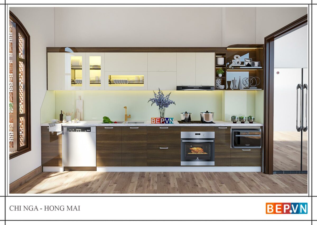 Tủ bếp chữ i đẹp gia đình chị Nga - Hồng Mai