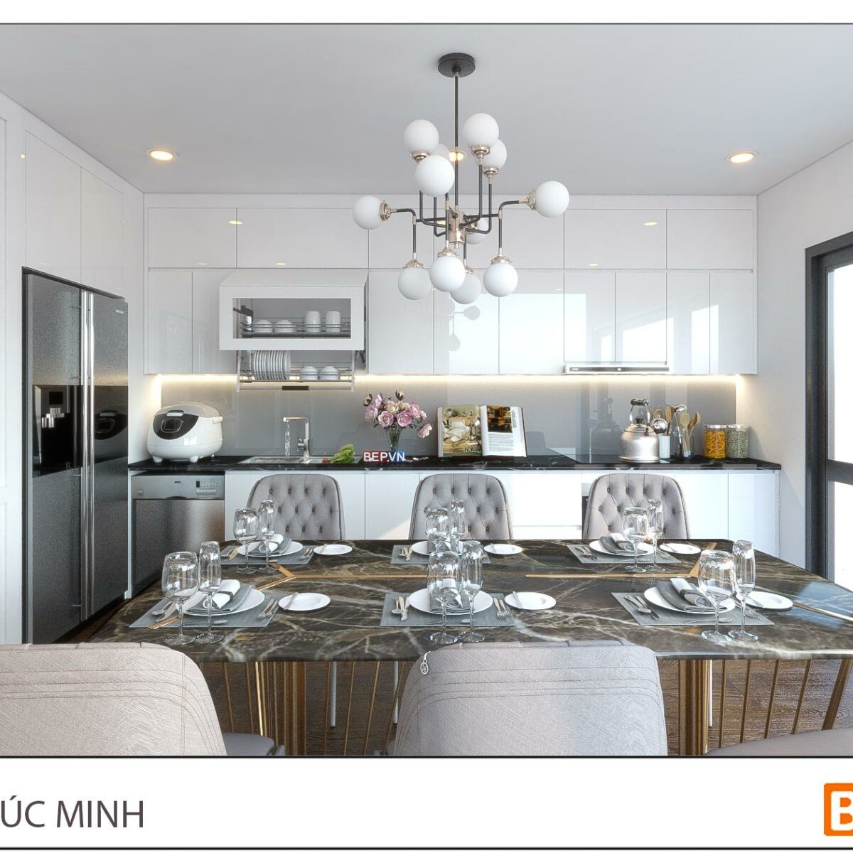 Thiết kế tủ bếp chữ i đẹp hiện đại gia đình chị Thảo - phố Phúc Minh