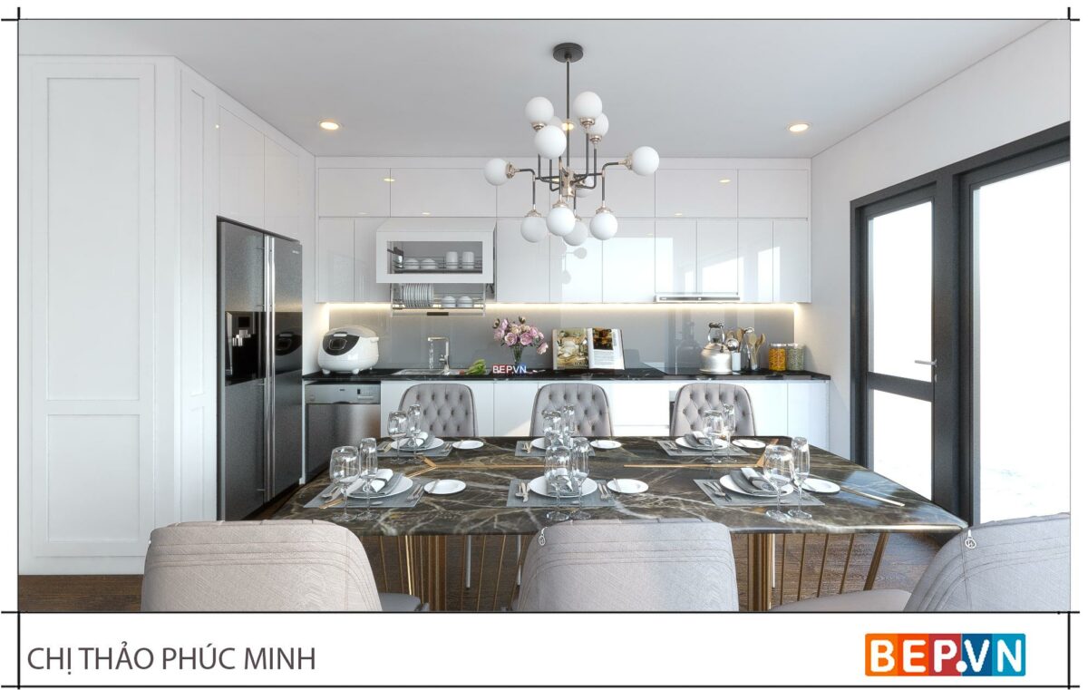 Thiết kế tủ bếp chữ i đẹp hiện đại gia đình chị Thảo - phố Phúc Minh