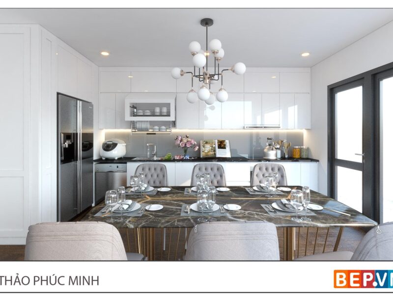 Thiết kế tủ bếp chữ i đẹp hiện đại gia đình chị Thảo - phố Phúc Minh