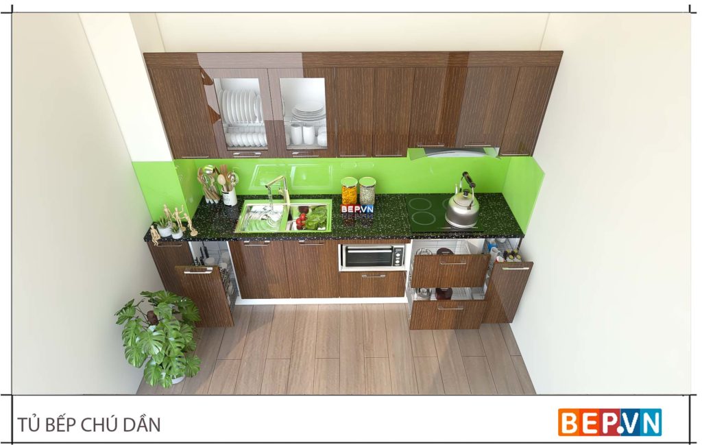 thiết kế tủ bếp chữ i đẹp hiện đại