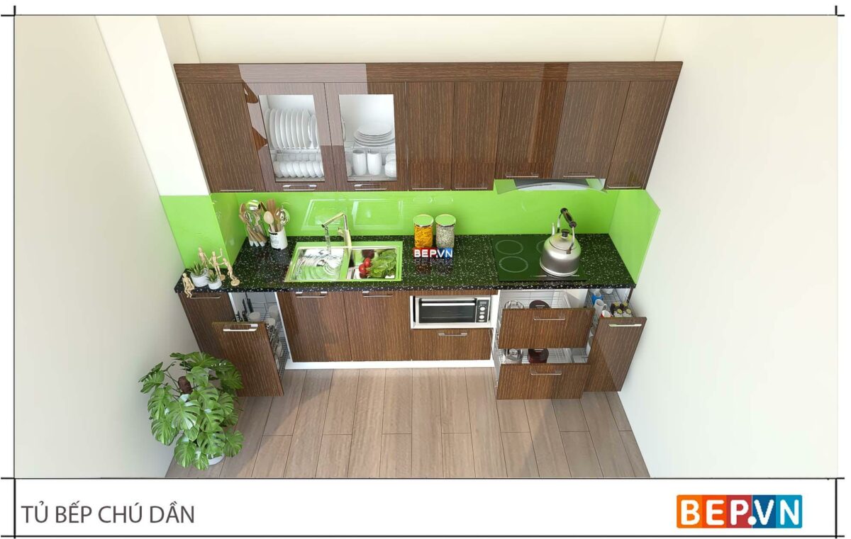 Thiết kế tủ bếp chữ i đẹp hiện nhà chú Dần - Giáp Bát