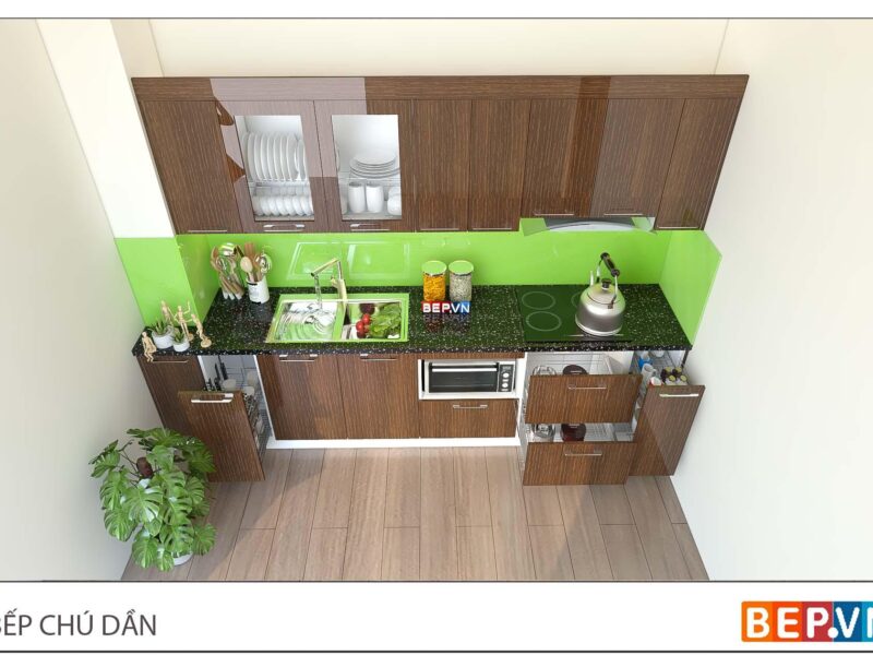 Thiết kế tủ bếp chữ i đẹp hiện nhà chú Dần - Giáp Bát