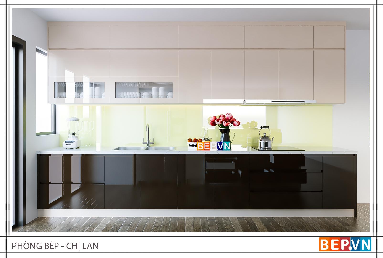 Thiết kế tủ bếp chữ i đẹp hiện đại gia đình chị Lan