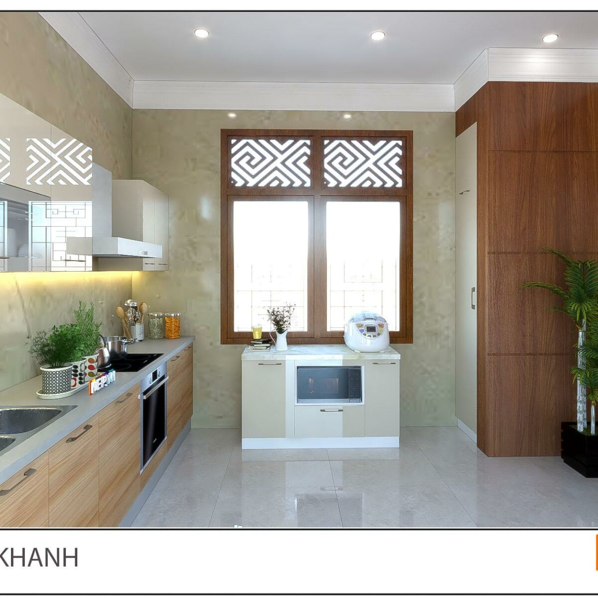 Tủ bếp chữ i đẹp, tiện nghi gia đình chú Khanh - Văn Cao