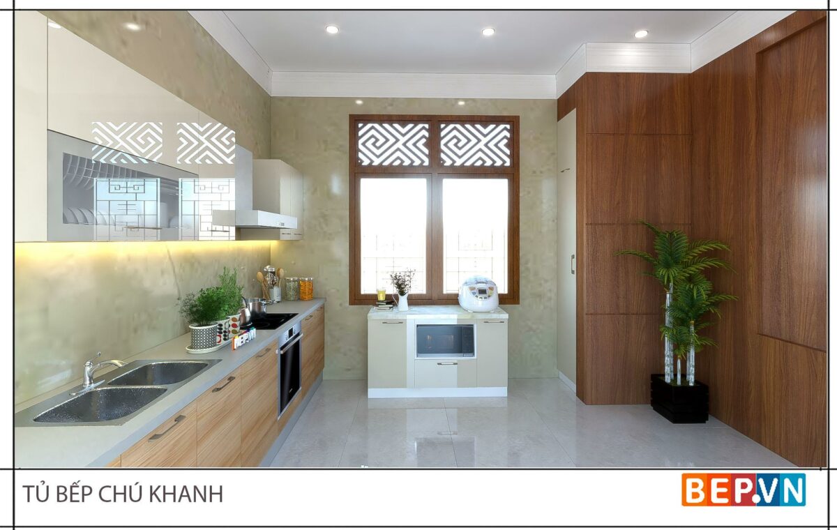 Tủ bếp chữ i đẹp, tiện nghi gia đình chú Khanh - Văn Cao