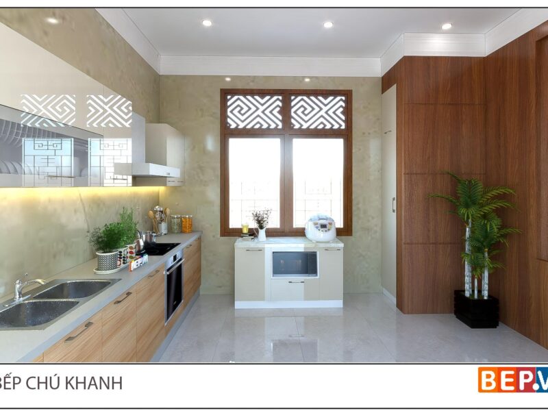 Tủ bếp chữ i đẹp, tiện nghi gia đình chú Khanh - Văn Cao