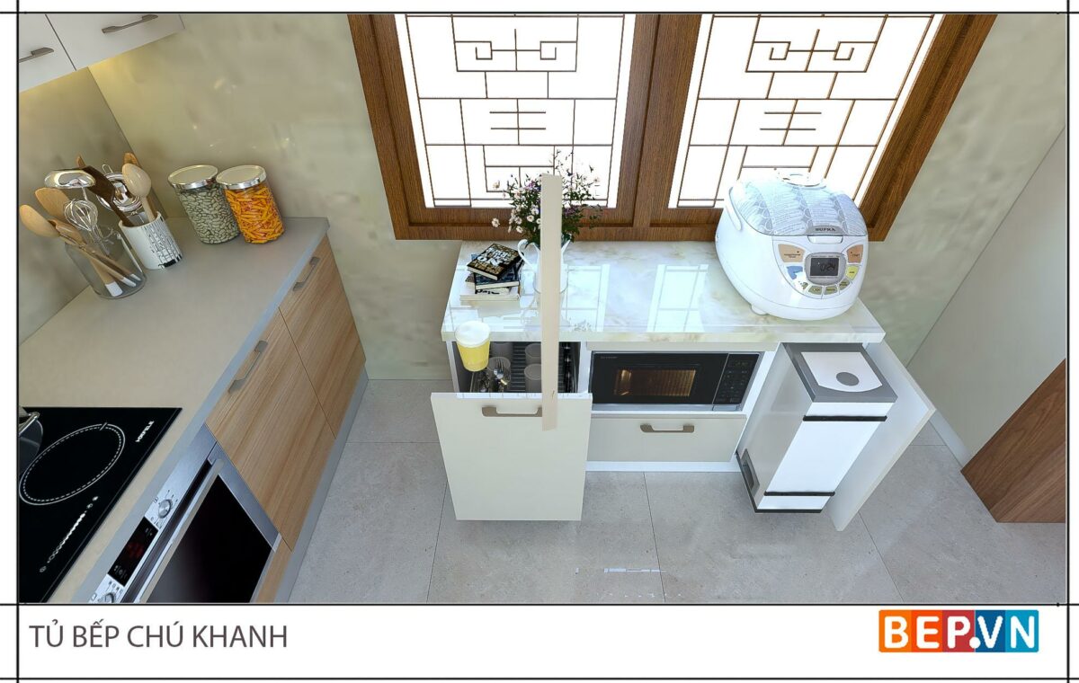 Tủ bếp chữ i đẹp, tiện nghi gia đình chú Khanh - Văn Cao - Hình ảnh 2