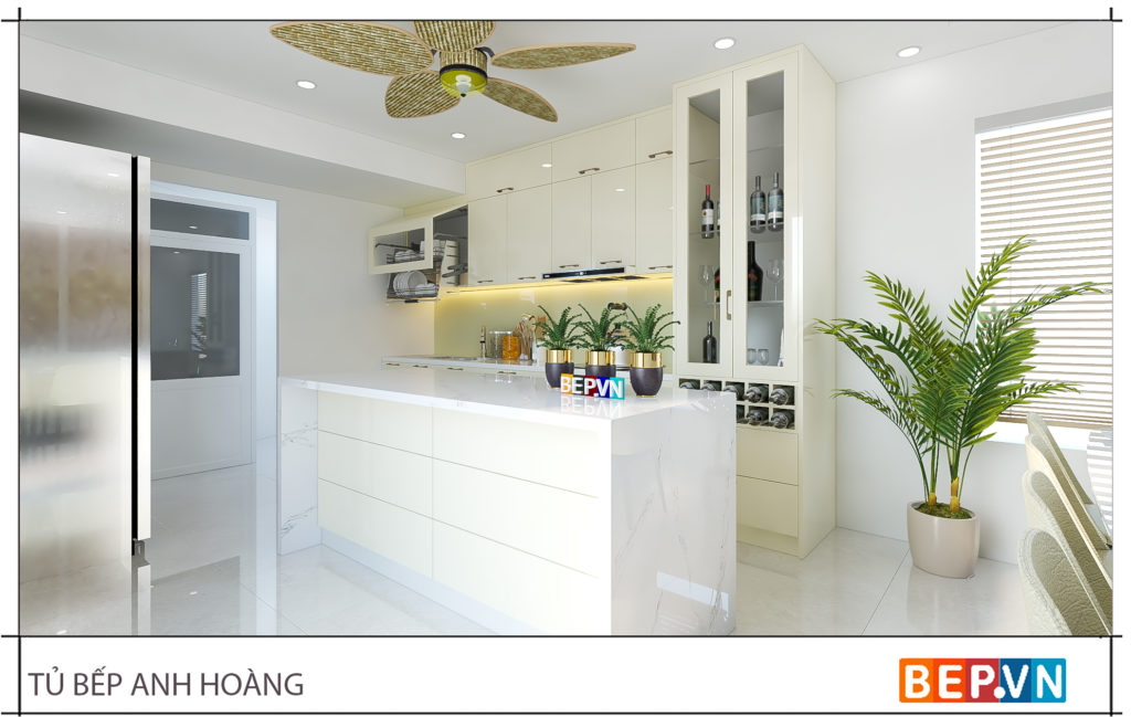 Thiết kế tủ bếp chữ i hiện đại gia đình anh Hoàng